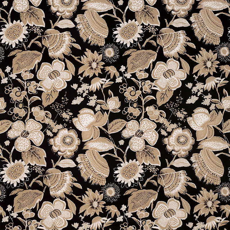 Looking 176010 Tikki Garden Lava Black by Schumacher Fabric