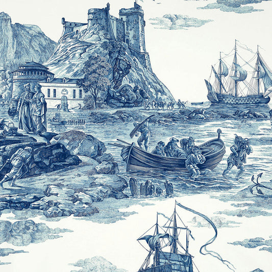 Save 176161 Marine Toile Indigo by Schumacher Fabric