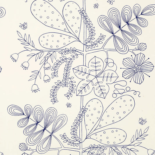 View 176203 Blommen Print Navy by Schumacher Fabric