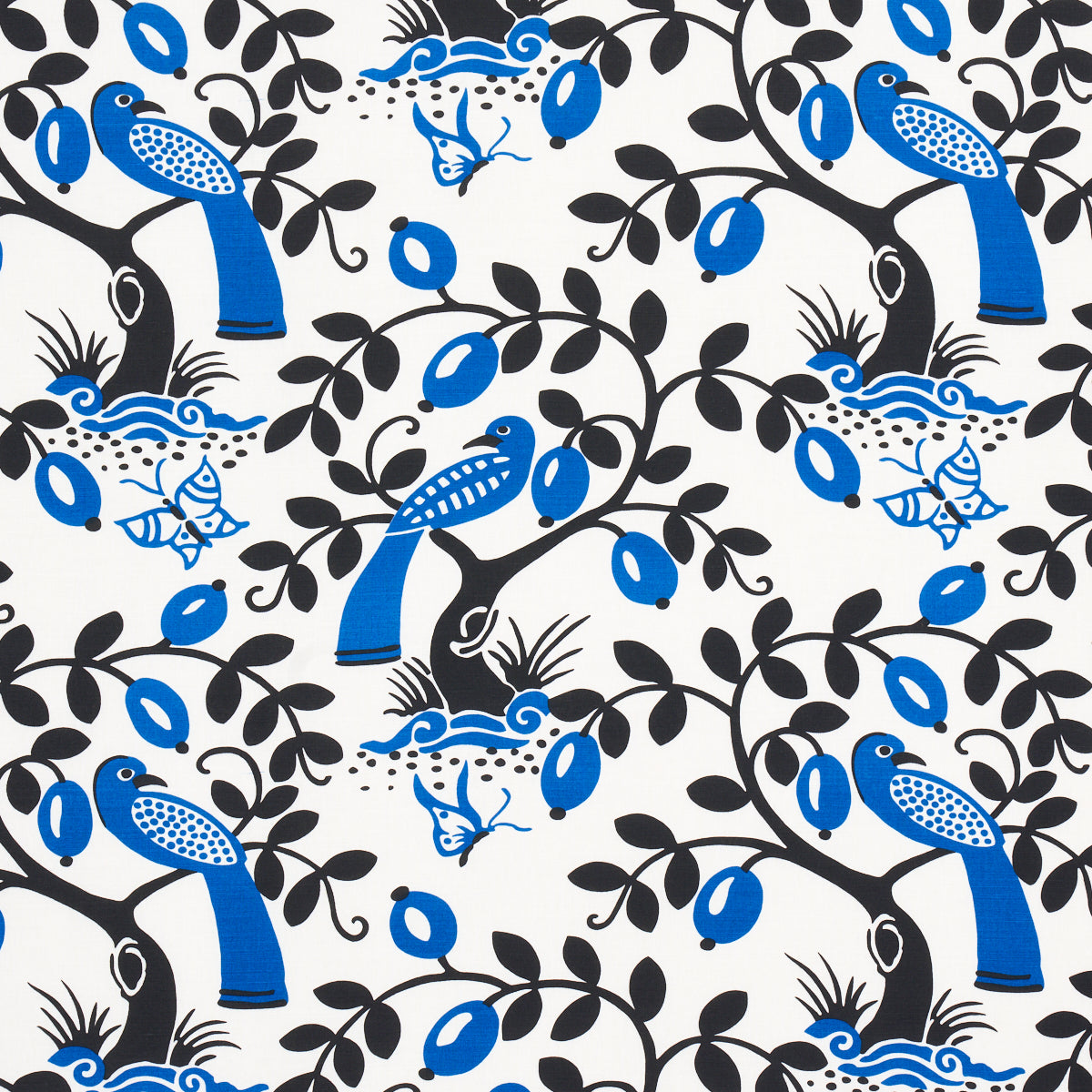 Save 177470 Olive Tree Black & Blue by Schumacher Fabric