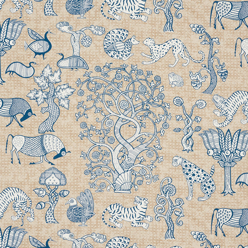 Shop 178320 Animalia Blue & Natural by Schumacher Fabric