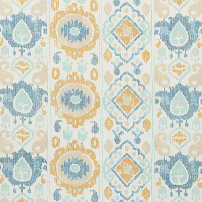Search 179050 Elizia Ikat Sky & Ochre by Schumacher Fabric