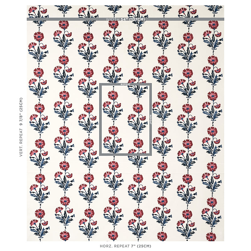 179741 | Dianthus Hand Block Print, Indigo & Iron - Schumacher Fabric