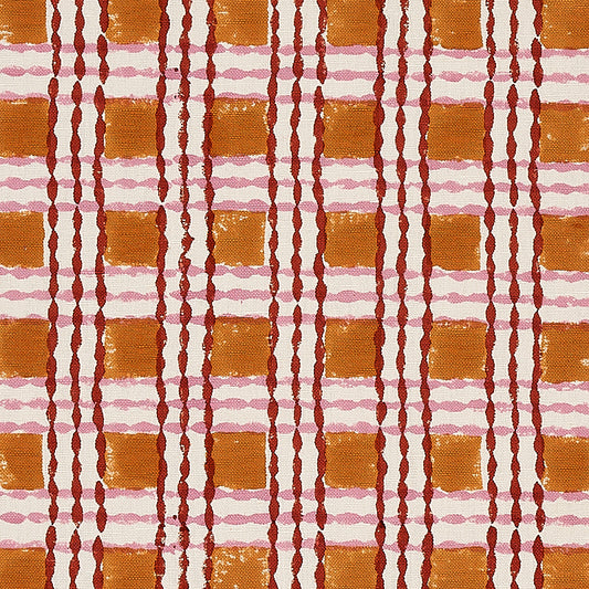 Looking 179802 Trellis Hand Block Print Copper and Rose by Schumacher Fabric