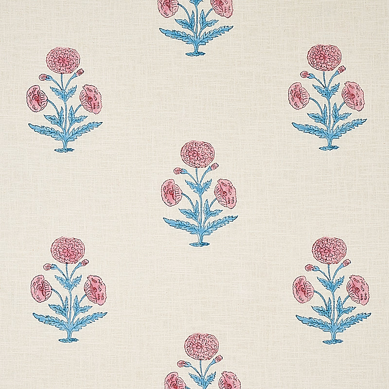 Acquire 179840 Poppy Hand Block Print Rose and Sky by Schumacher Fabric