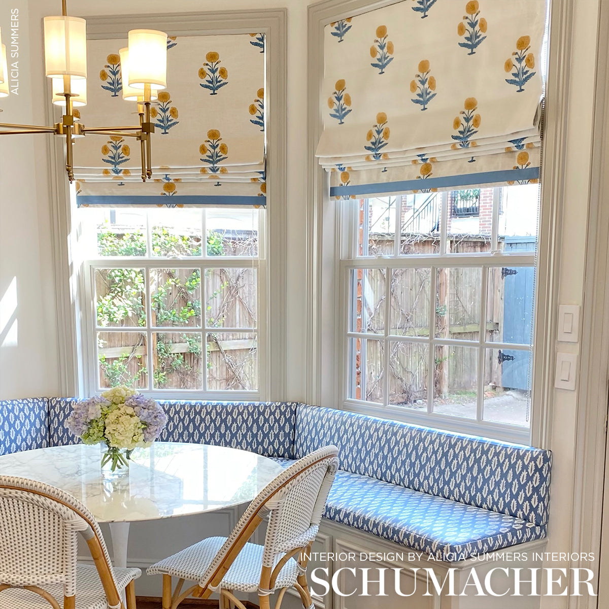 Purchase 179841 | Poppy Hand Block Print, Mustard & Sky - Schumacher Fabric