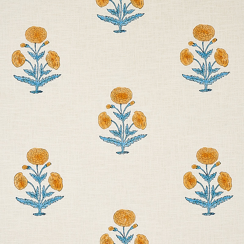 Purchase 179841 Poppy Hand Block Print Mustard and Sky by Schumacher Fabric