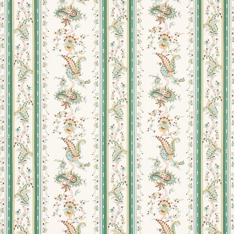 Save 179981 Elena Paisley Stripe Green by Schumacher Fabric