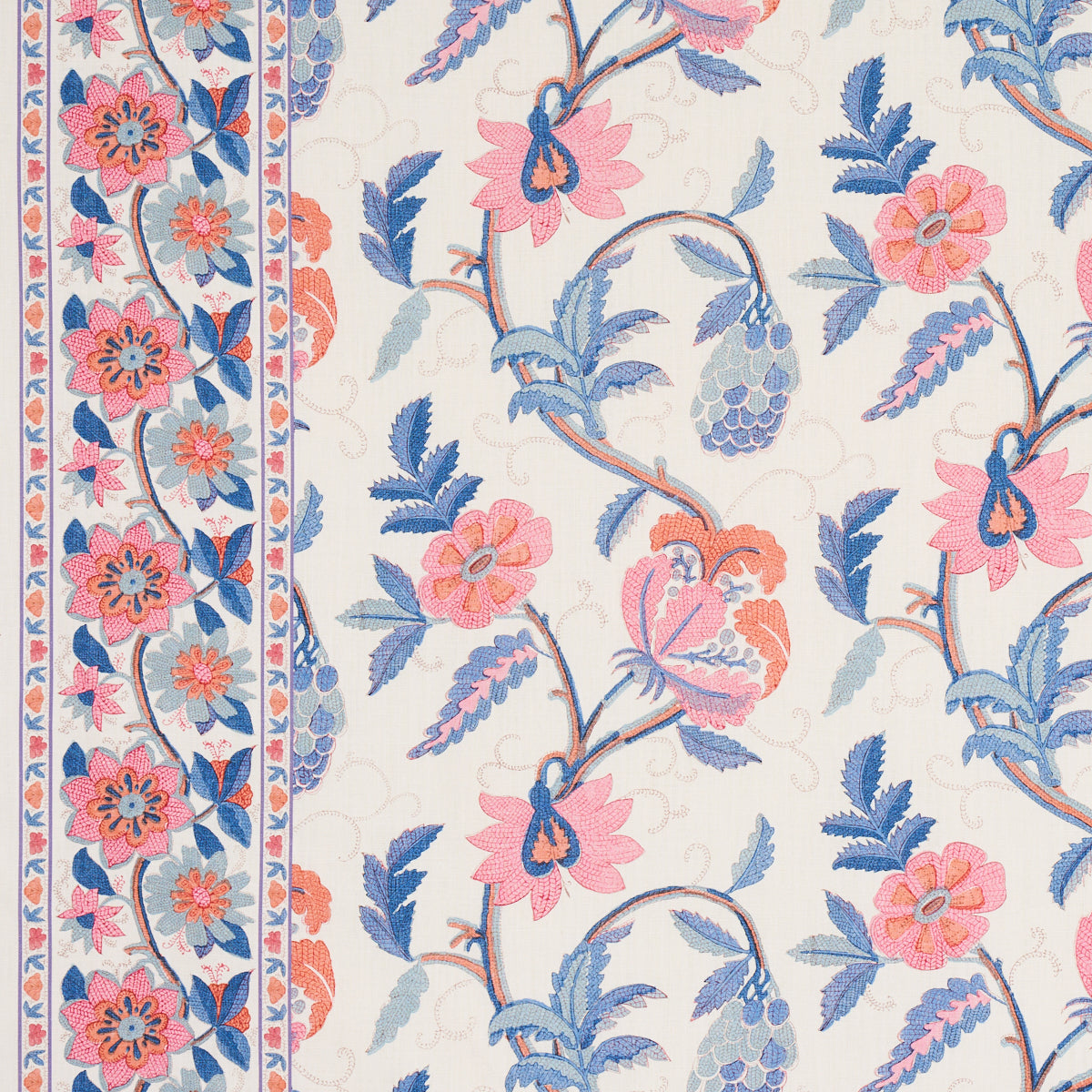 Buy 180112 Indali Bordered Linen Rose And Indigo by Schumacher Fabric