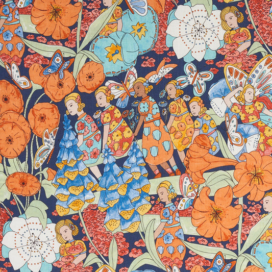 Order 180141 Fairie Garden Orange And Navy by Schumacher Fabric
