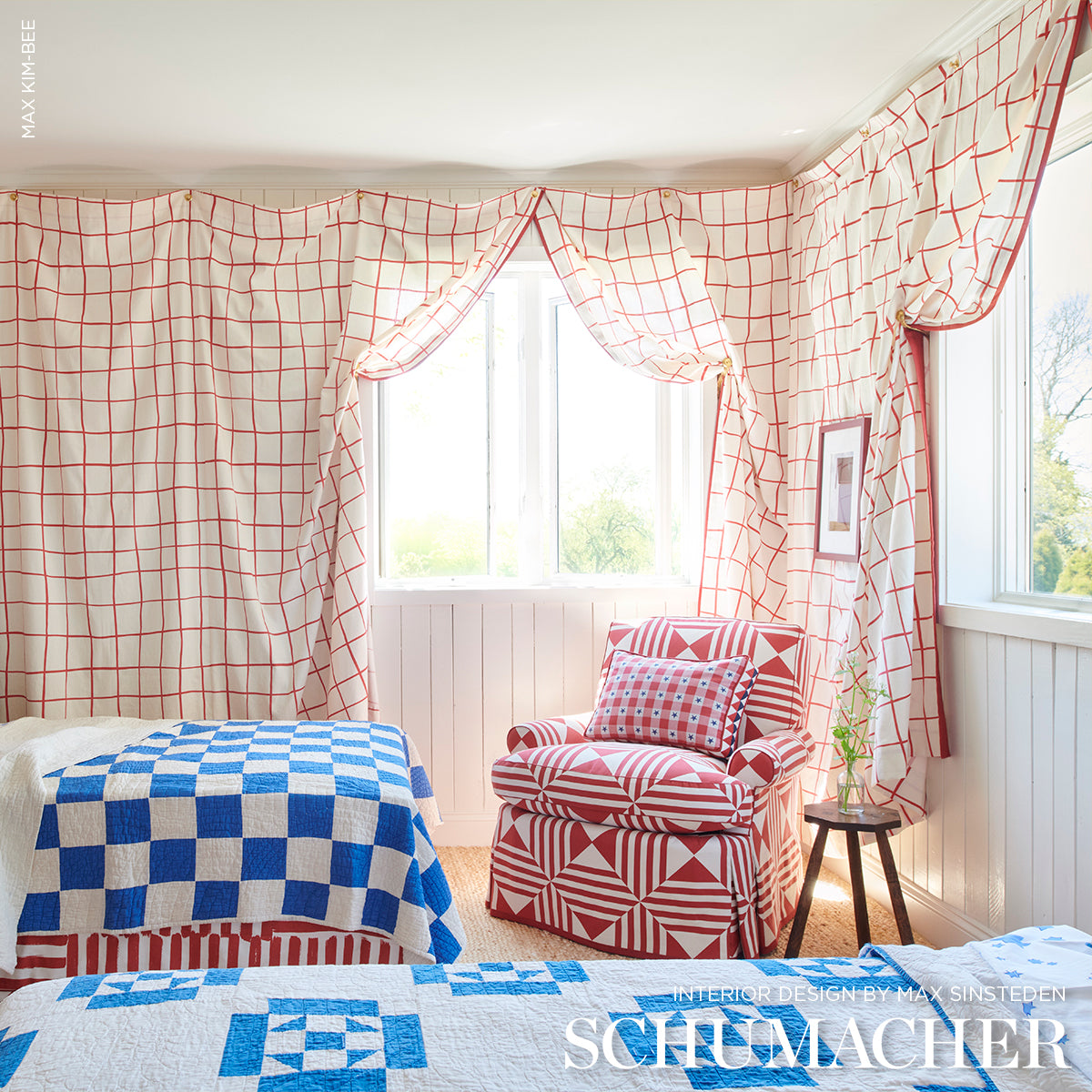 Purchase 180293 | Painterly Windowpane, Red - Schumacher Fabric