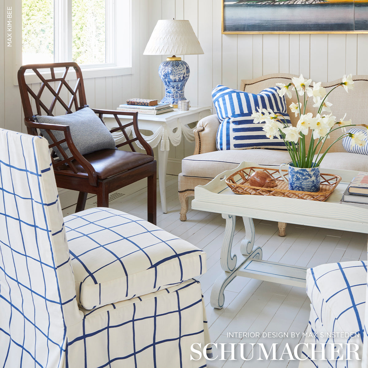 Purchase 180295 | Painterly Windowpane, Navy - Schumacher Fabric