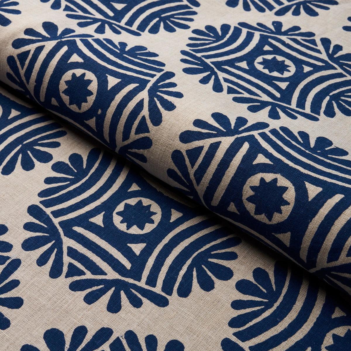 Purchase 181541 | Gilded Star Block Print, Navy On Natural - Schumacher Fabric