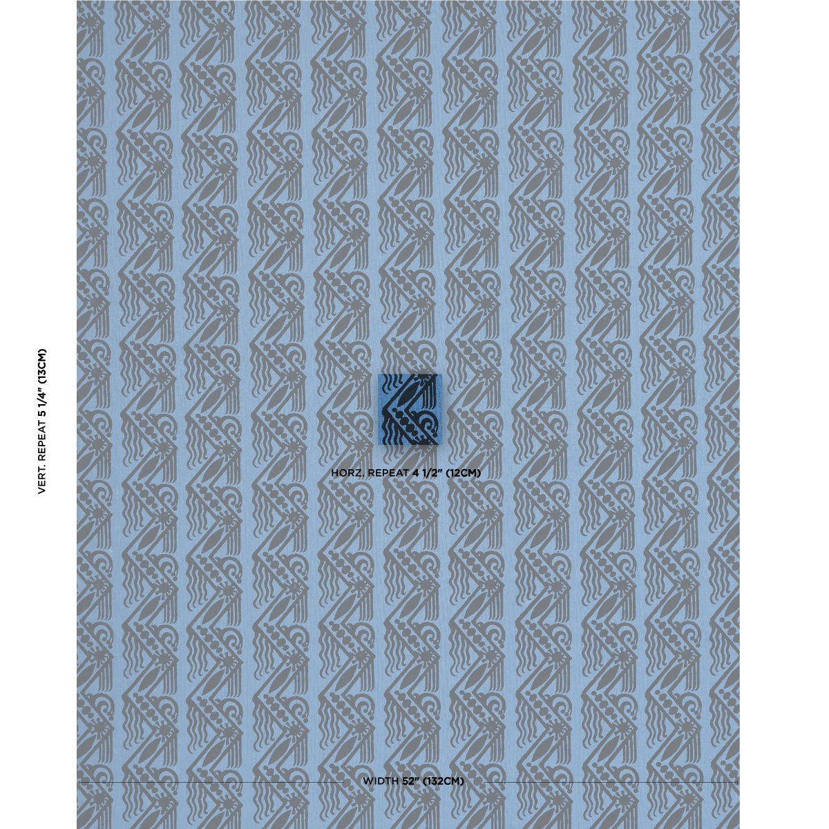 Purchase 181561 | Venetian Zig Zag Block Print, Black On Blue - Schumacher Fabric