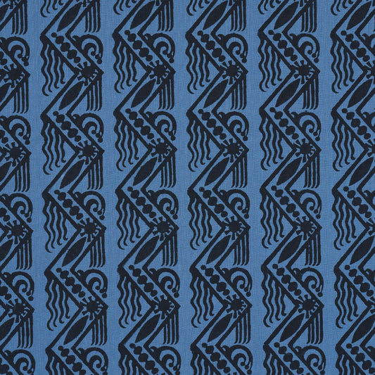 Purchase 181561 | Venetian Zig Zag Block Print, Black On Blue - Schumacher Fabric