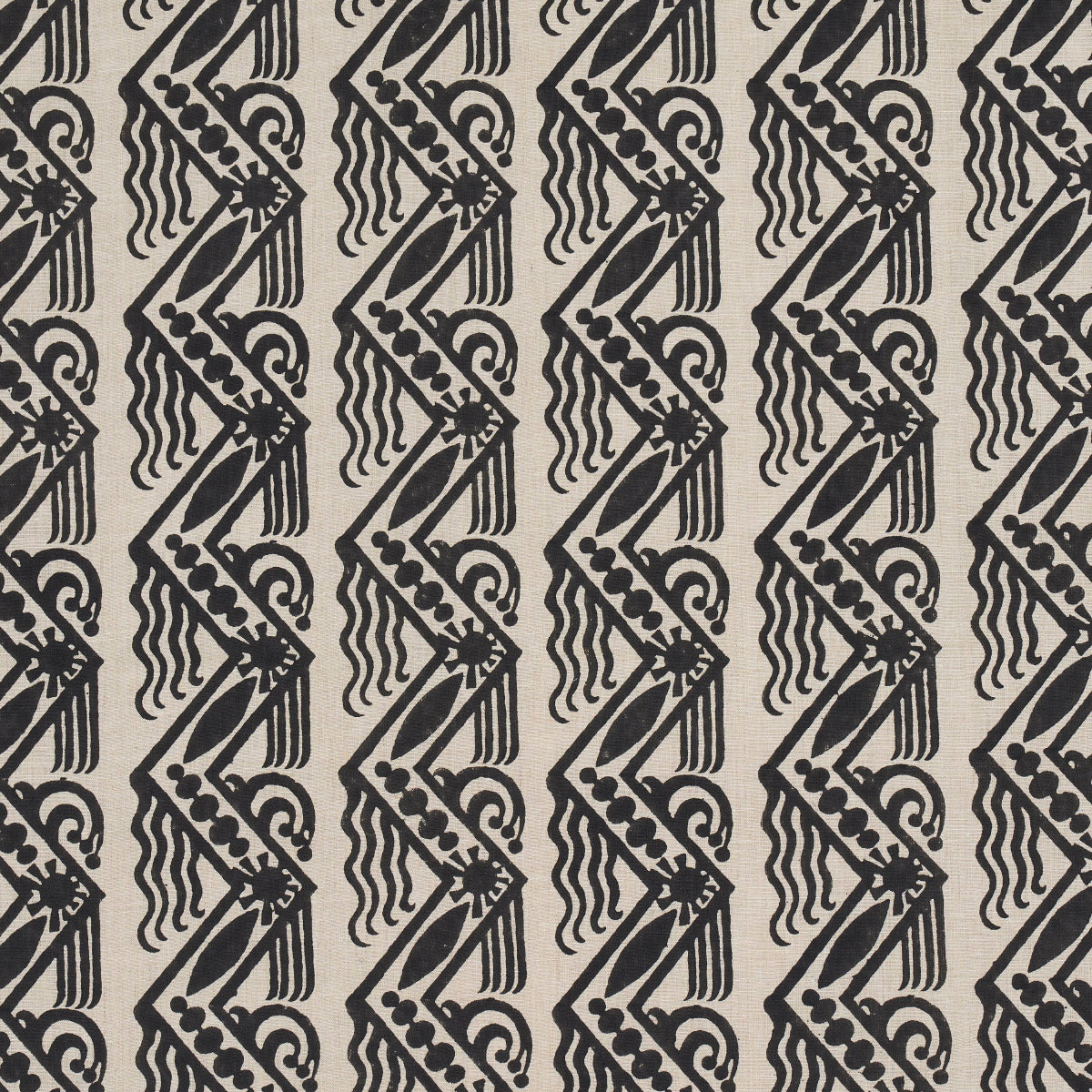 Purchase 181562 | Venetian Zig Zag Block Print, Black On Natural - Schumacher Fabric