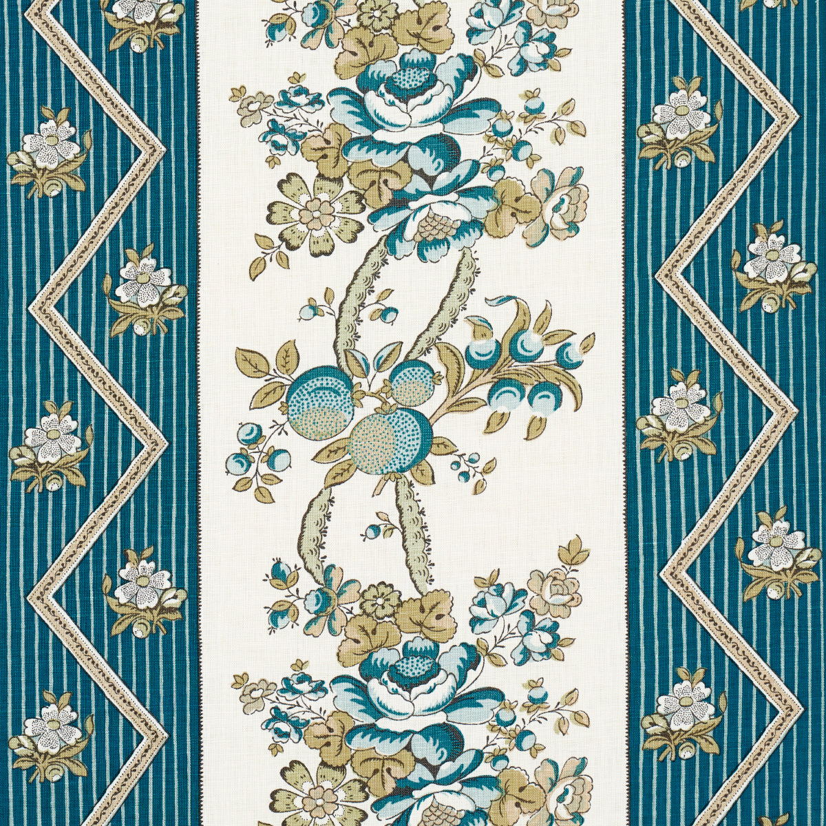 Purchase 181741 | Sylvain Floral Stripe, Teal - Schumacher Fabric