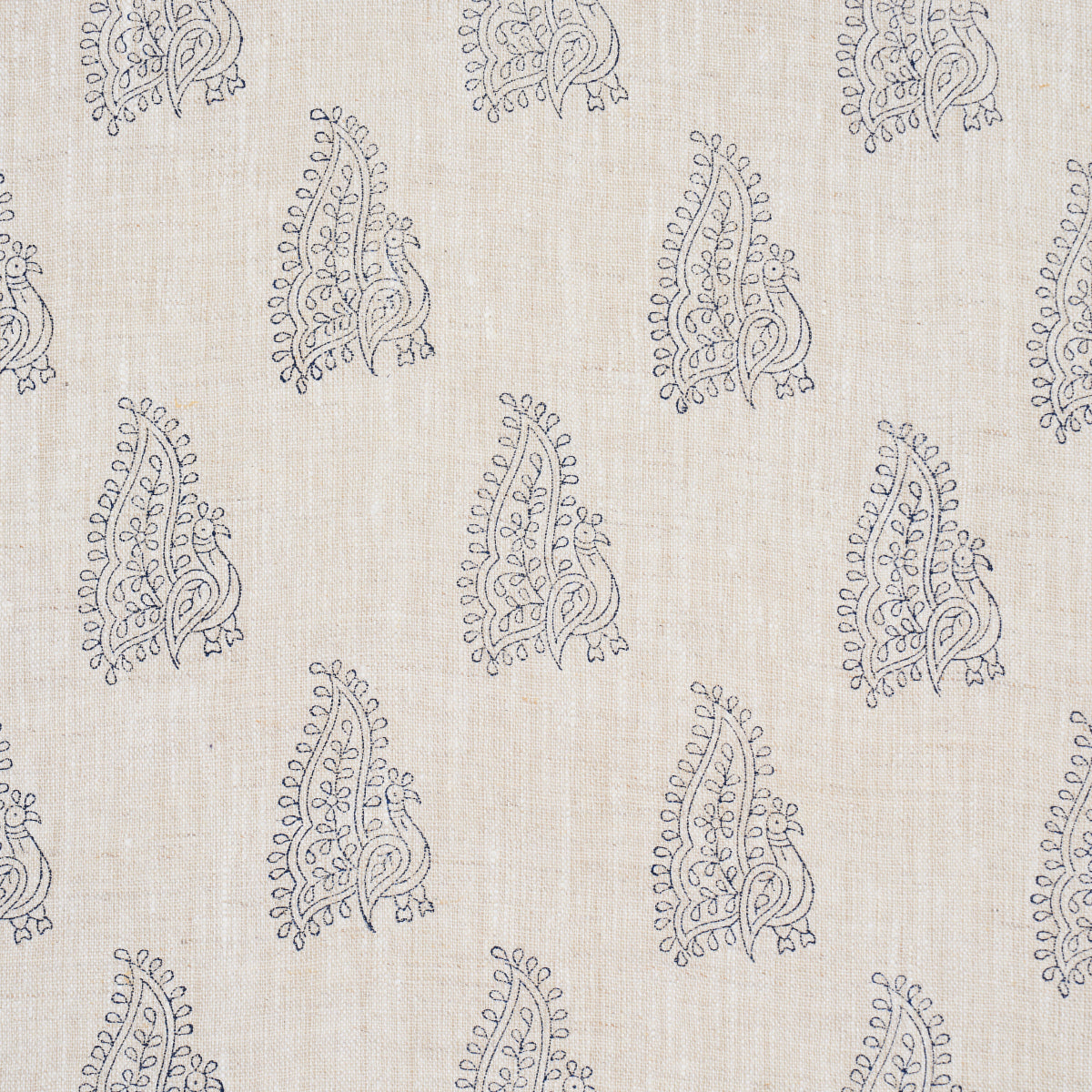 Purchase 181830 | Peacock Linen Hand Blocked Print, Navy & Flax - Schumacher Fabric