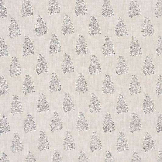 Purchase 181830 | Peacock Linen Hand Blocked Print, Navy & Flax - Schumacher Fabric