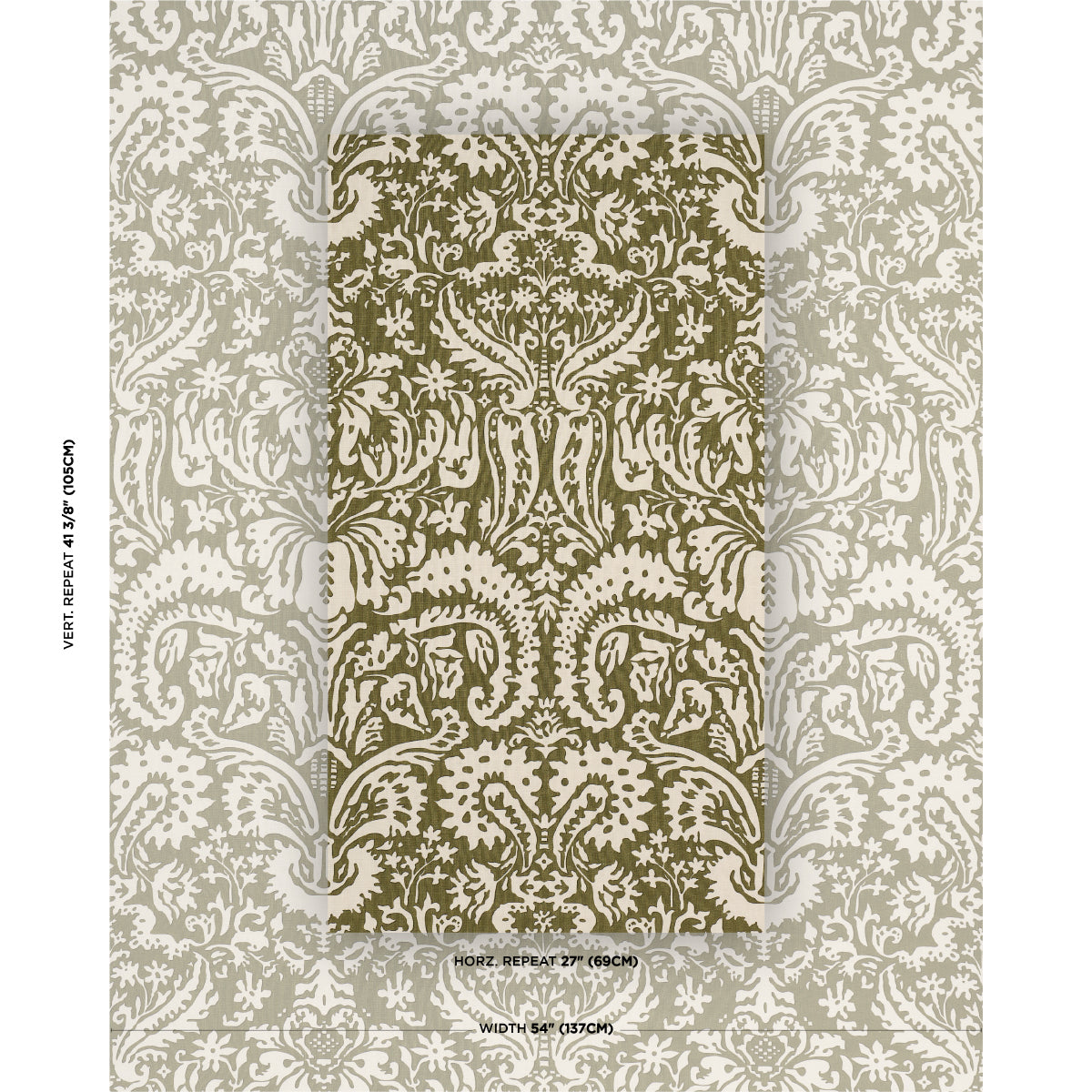 Purchase 182122 | Suffolk Damask, Olive - Schumacher Fabric
