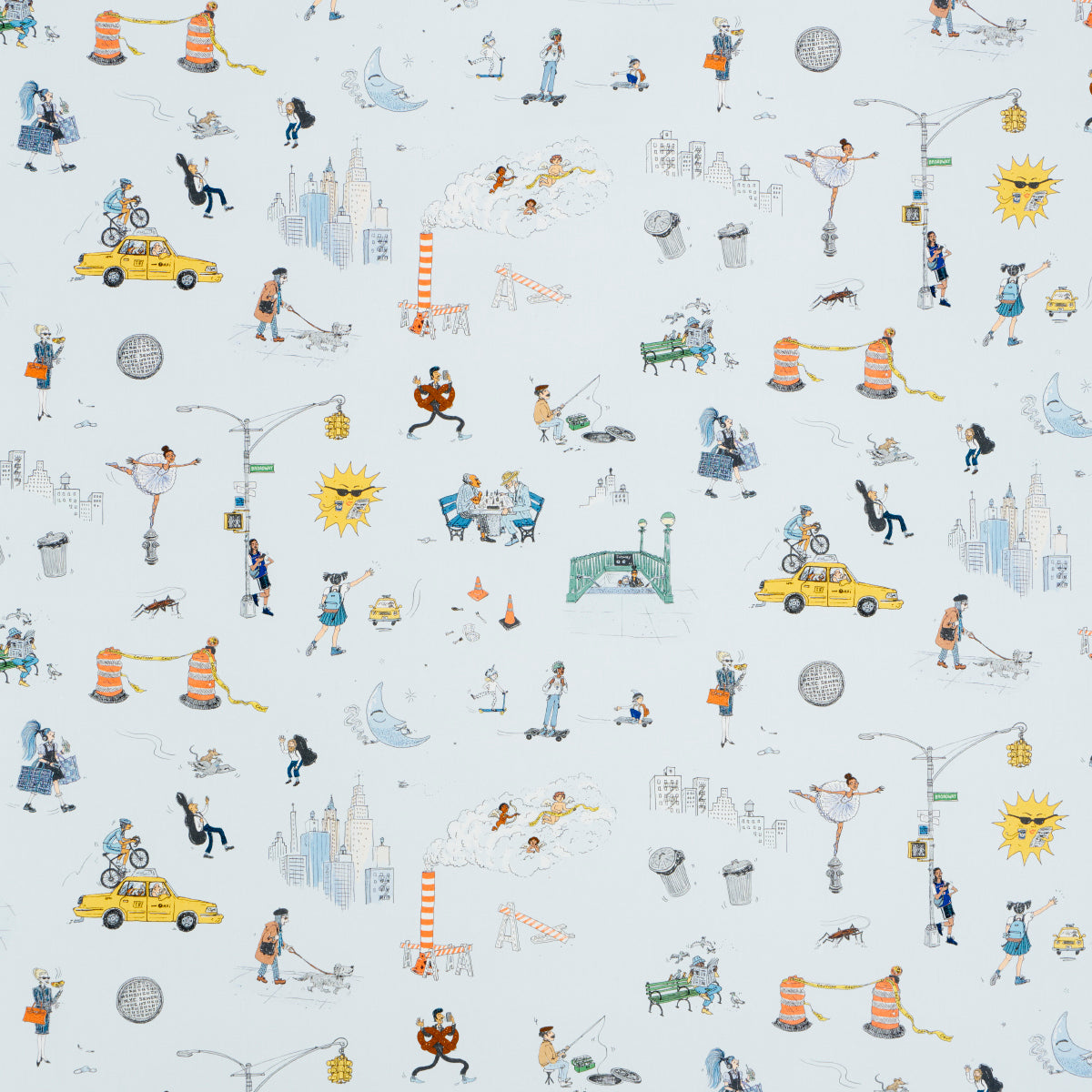 Purchase 182330 | Joana Avillez'S Street Scenes, Multicolor On Sky Blue - Schumacher Fabric