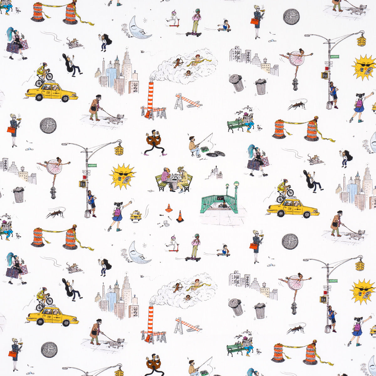 Purchase 182332 | Joana Avillez'S Street Scenes, Multicolor On White - Schumacher Fabric