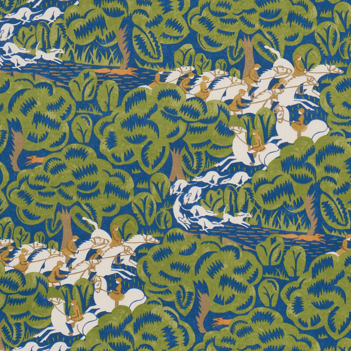 Purchase 182341 | Margaret Schloeman'S Fox Chase, Navy & Green - Schumacher Fabric