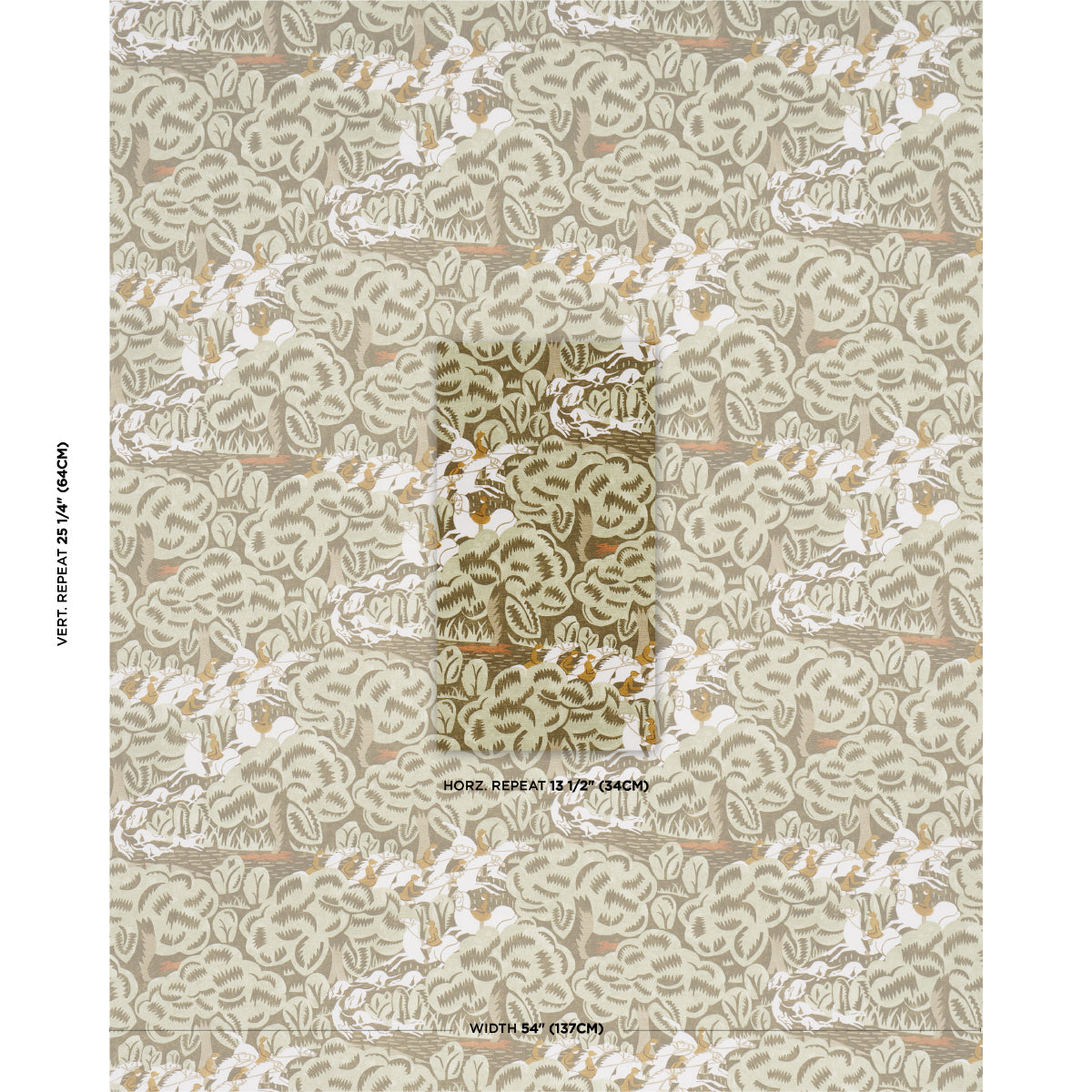 Purchase 182342 | Margaret Schloeman'S Fox Chase, Sage & Soft Brown - Schumacher Fabric