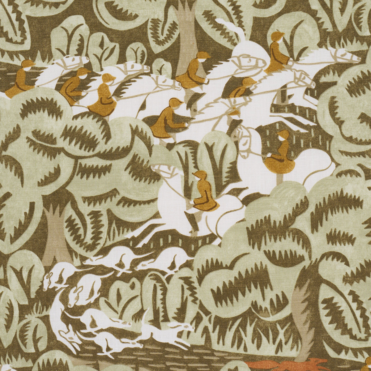 Purchase 182342 | Margaret Schloeman'S Fox Chase, Sage & Soft Brown - Schumacher Fabric