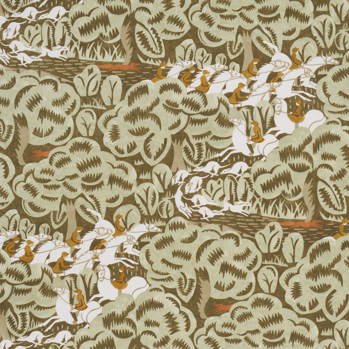 Purchase 182342 | Margaret Schloeman'S Fox Chase, Sage & Soft Brown - Schumacher Fabric