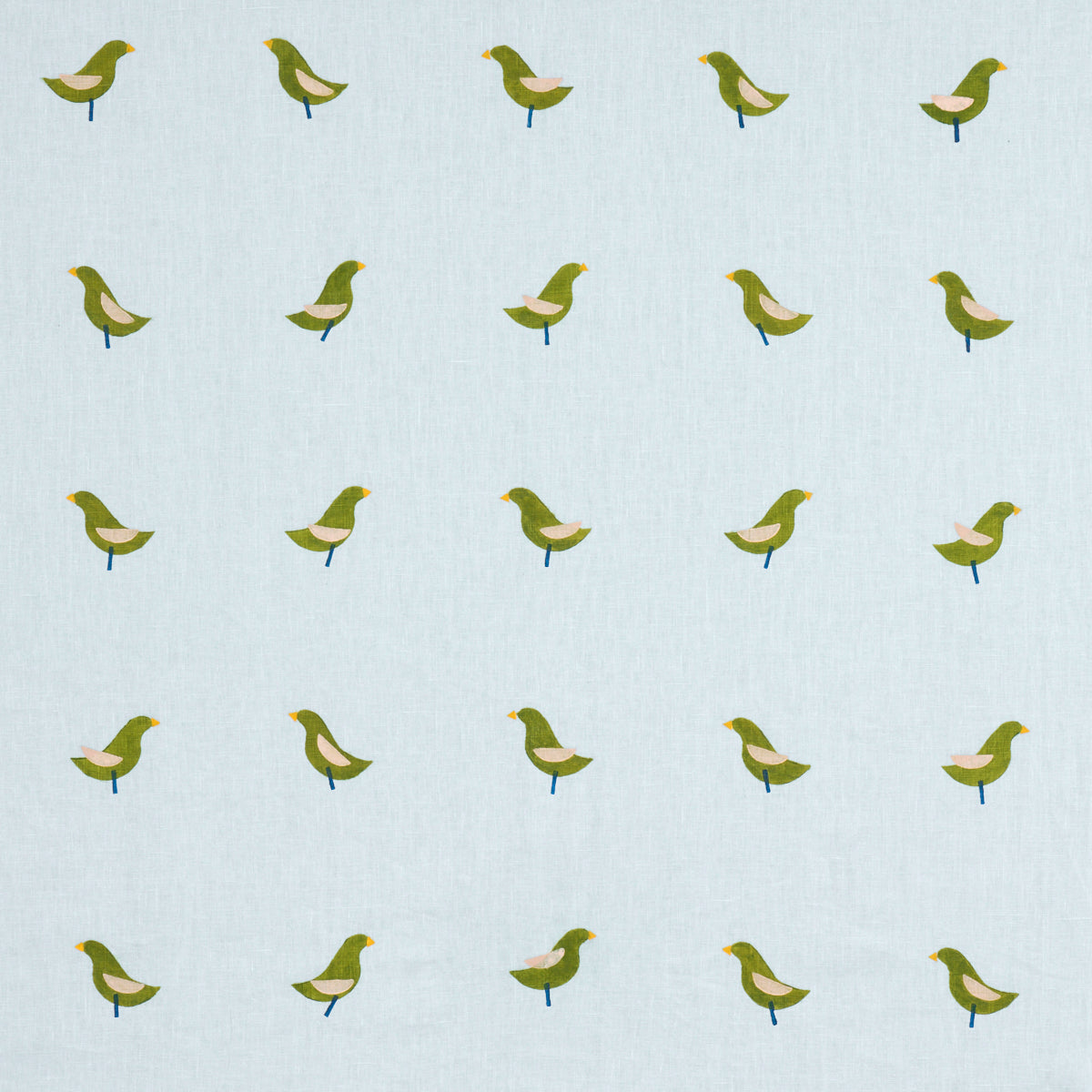 Purchase 182381 | Birds Hand Block Print, Green On Sky - Schumacher Fabric