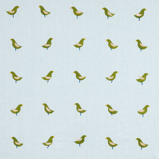 Purchase 182381 | Birds Hand Block Print, Green On Sky - Schumacher Fabric