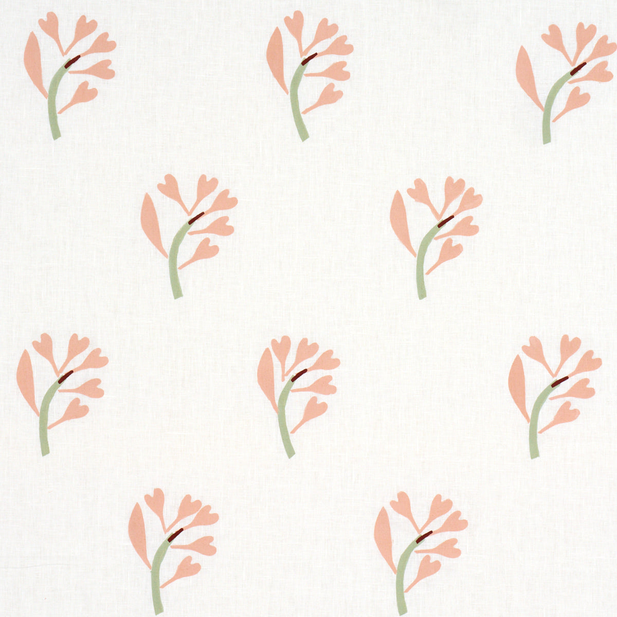 Purchase 182410 | Ginkgo Hand Block Print, Pink And Sage On White - Schumacher Fabric