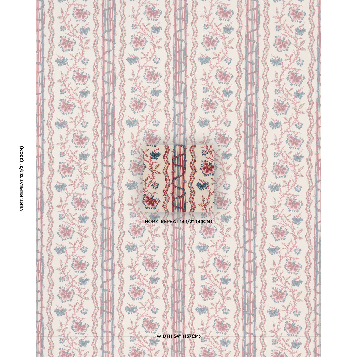 Purchase 182710 | Parvati Floral Stripe, Vermilion - Schumacher Fabric