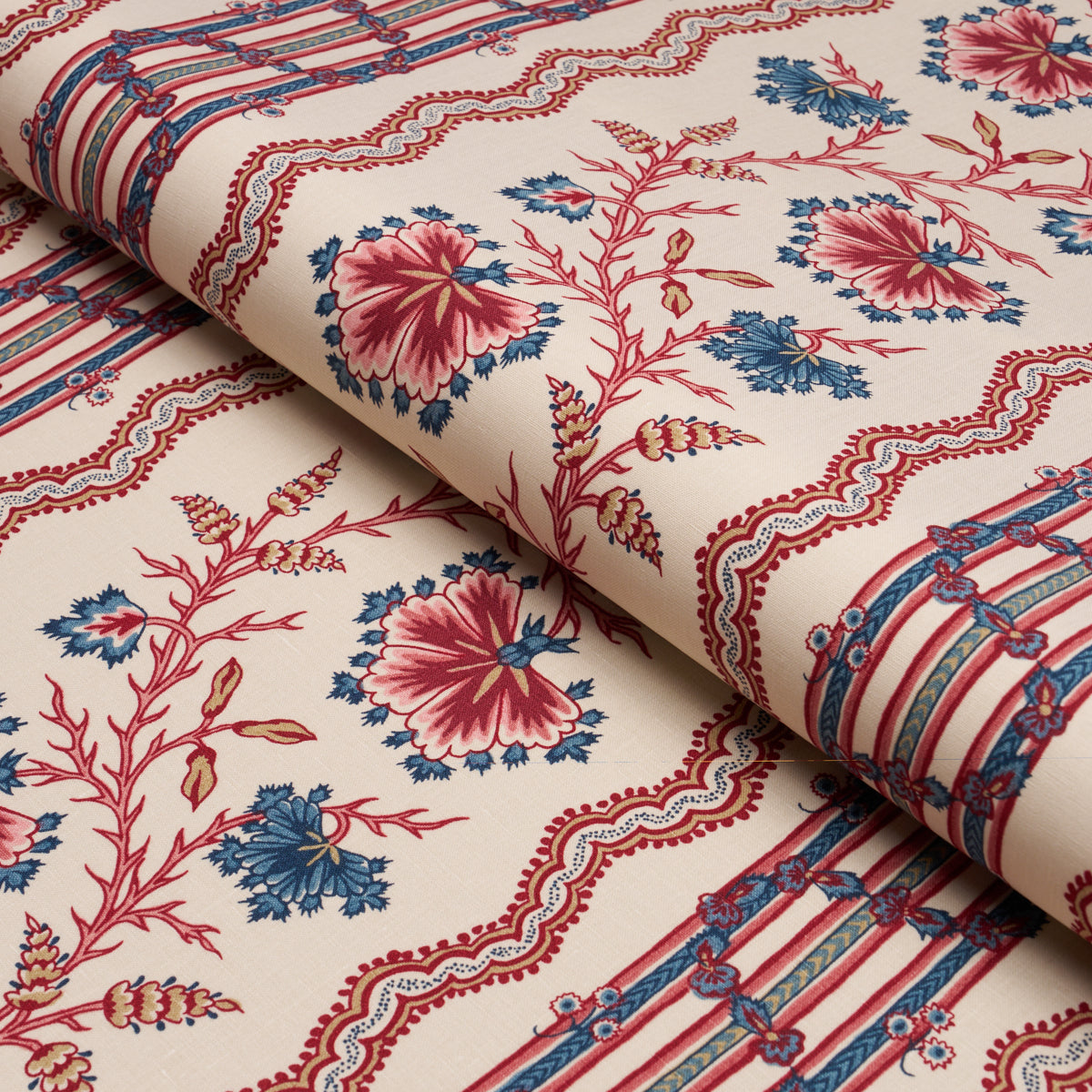 Purchase 182710 | Parvati Floral Stripe, Vermilion - Schumacher Fabric