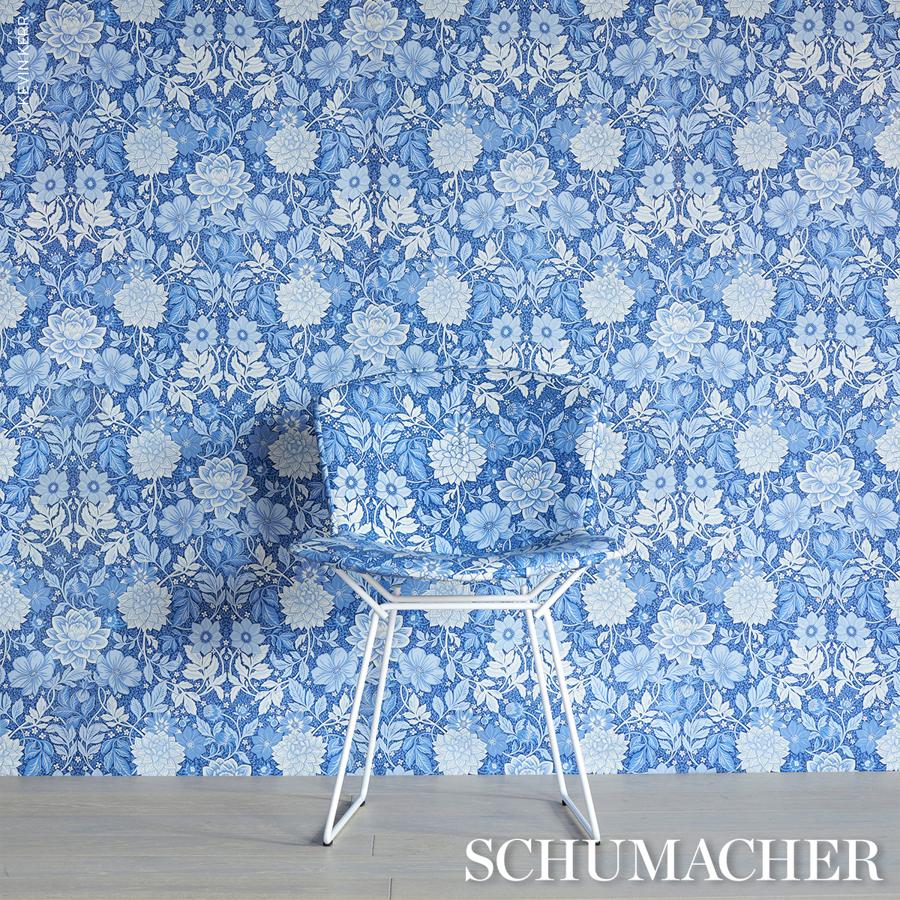 Purchase 182972 | Dahlia Garden, Blue And White - Schumacher Fabric