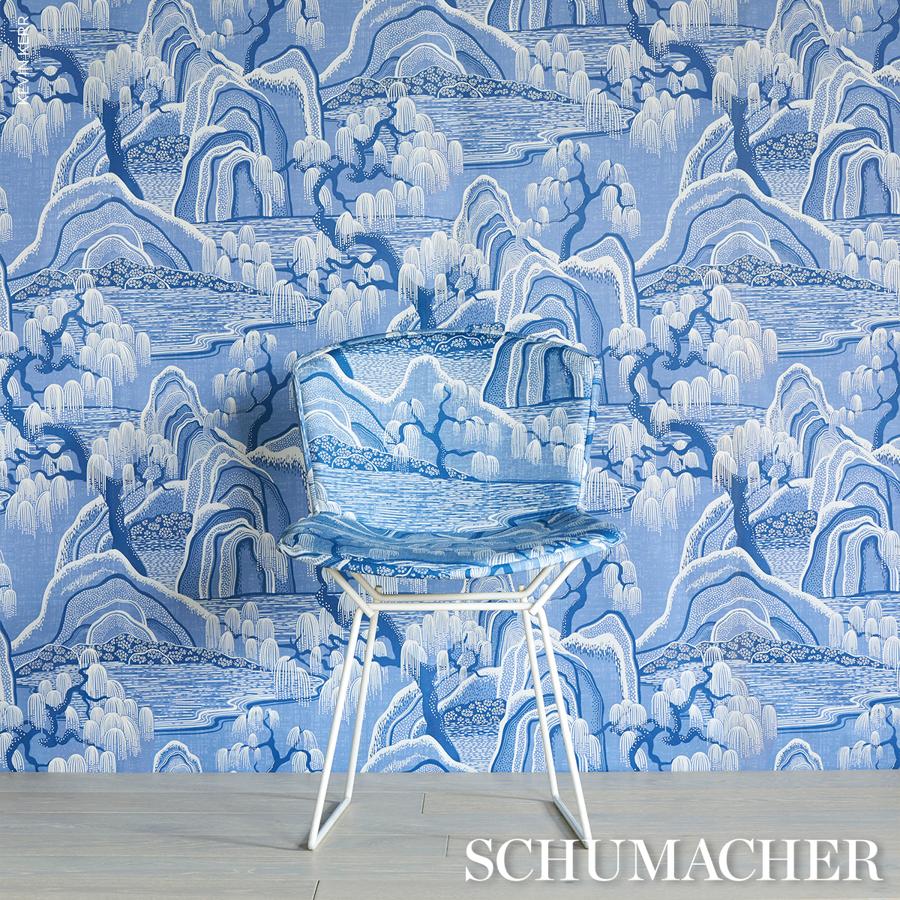 Purchase 183012 | Indigo Garden, Blue And White - Schumacher Fabric