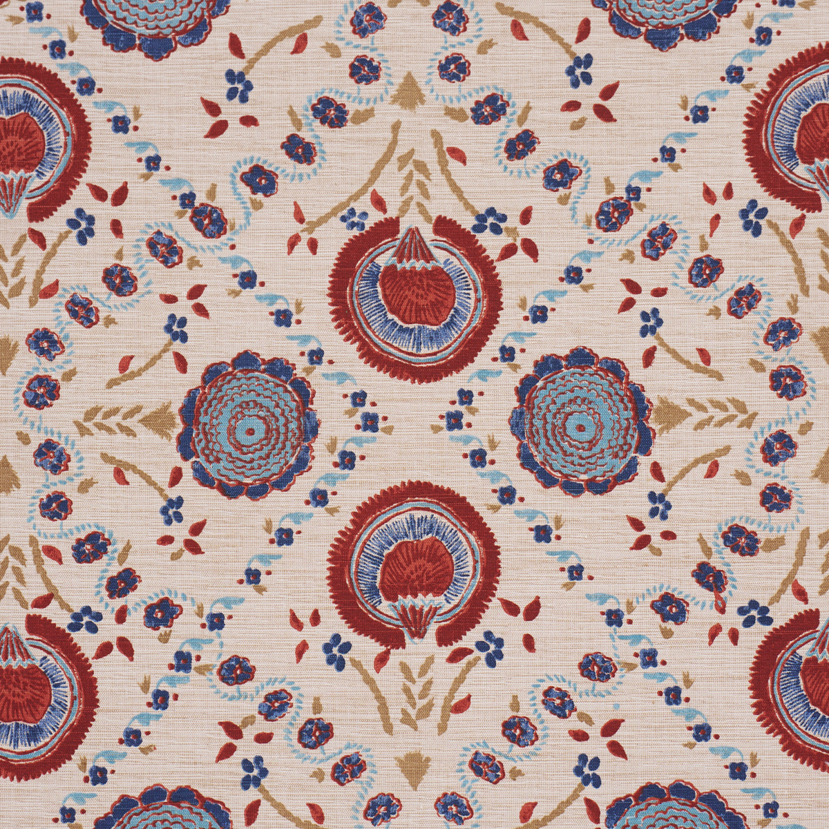 Purchase 183050 | Athena Hand-Screen Print, Red & Blue - Schumacher Fabric