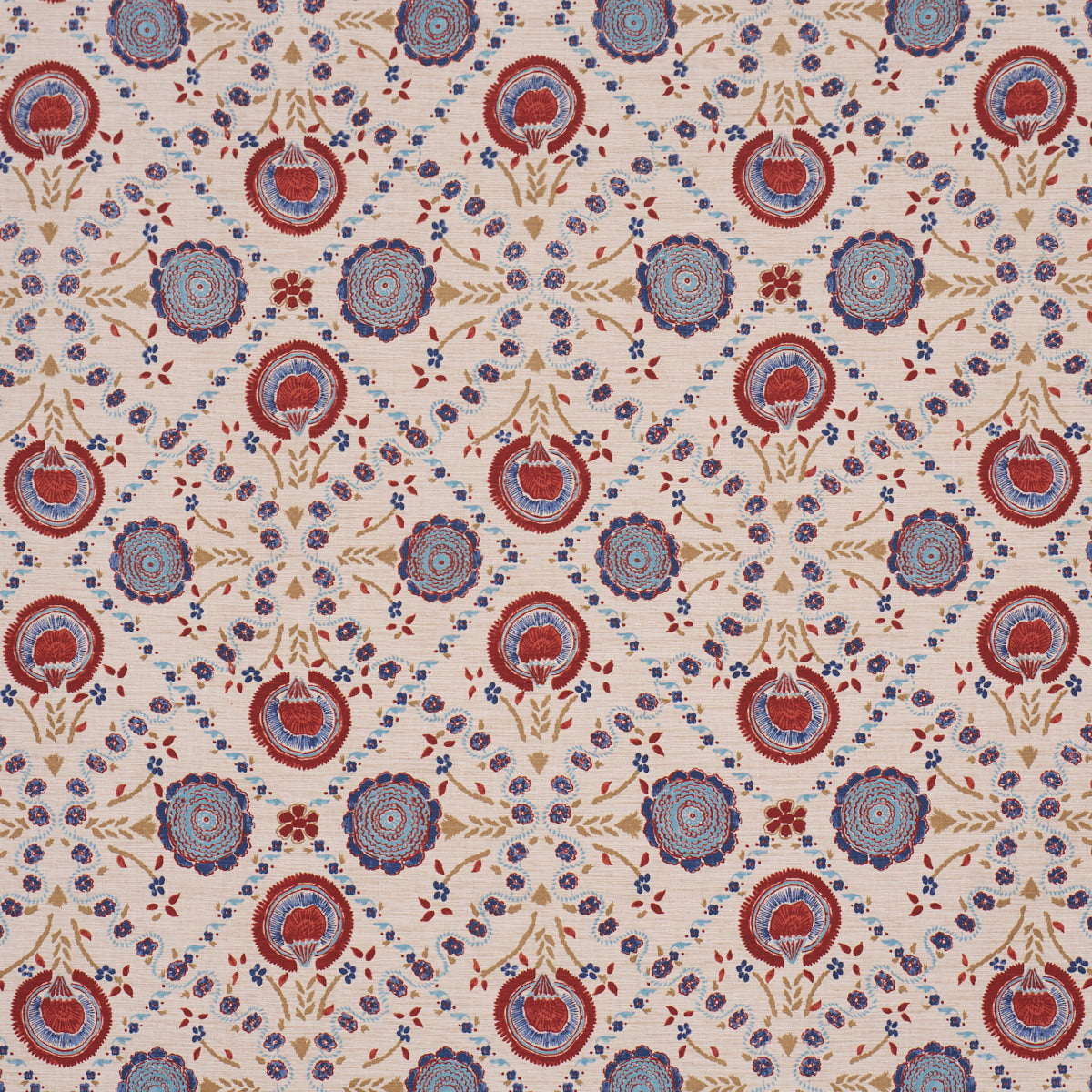Purchase 183050 | Athena Hand-Screen Print, Red & Blue - Schumacher Fabric