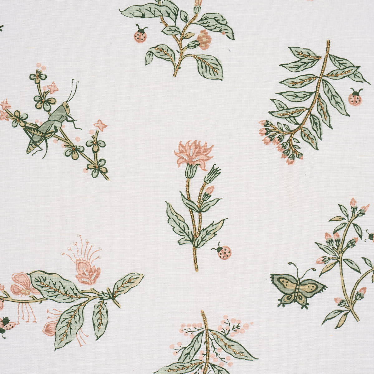 Purchase 183110 | Jeter Des Fleurs Beaded Print, Moss Phlox - Schumacher Fabric