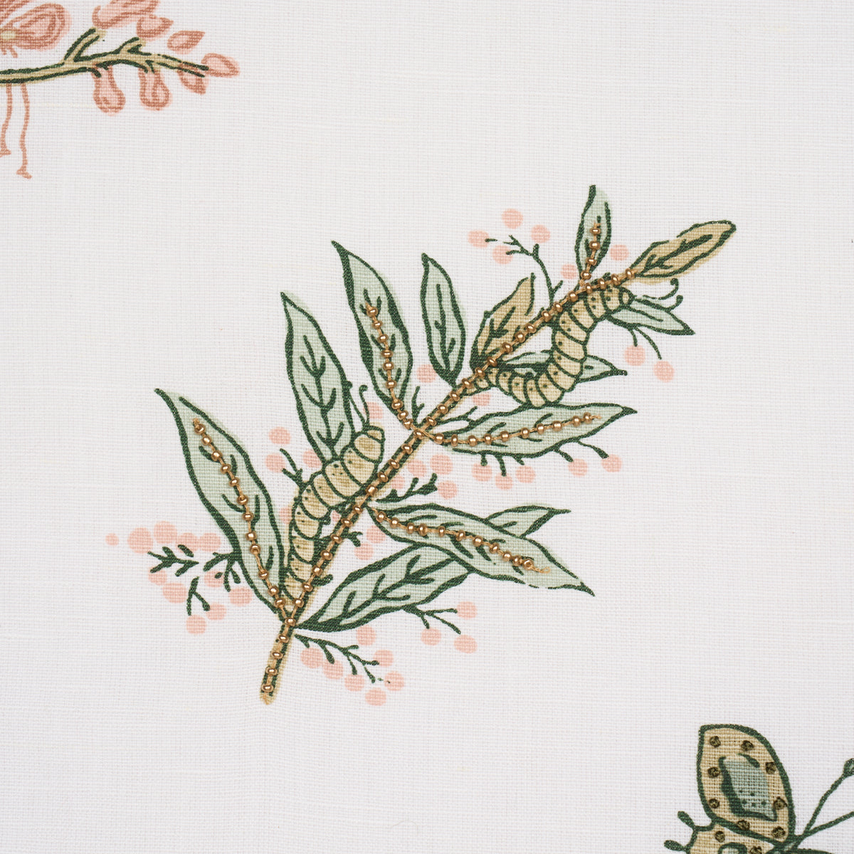 Purchase 183110 | Jeter Des Fleurs Beaded Print, Moss Phlox - Schumacher Fabric