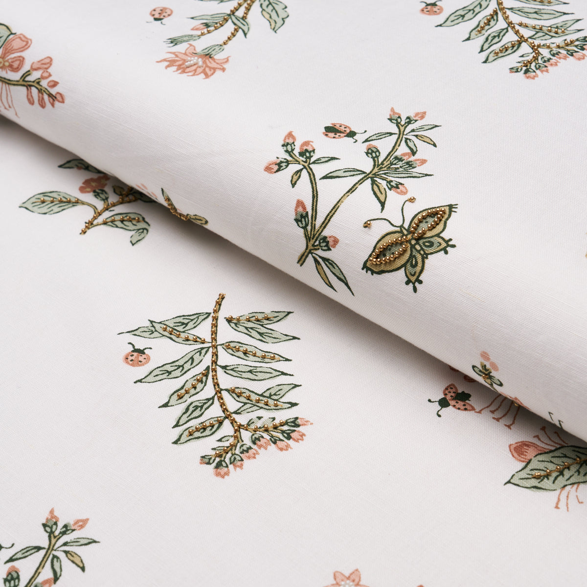 Purchase 183110 | Jeter Des Fleurs Beaded Print, Moss Phlox - Schumacher Fabric