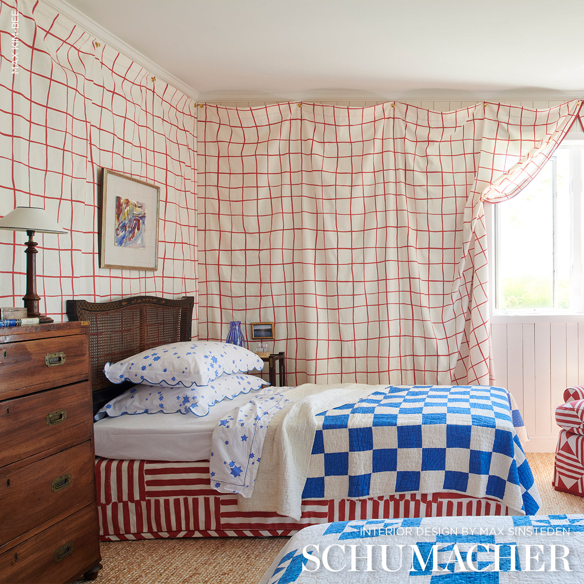 Purchase 183172 | Parson'S Stripe Hand Print, Red - Schumacher Fabric
