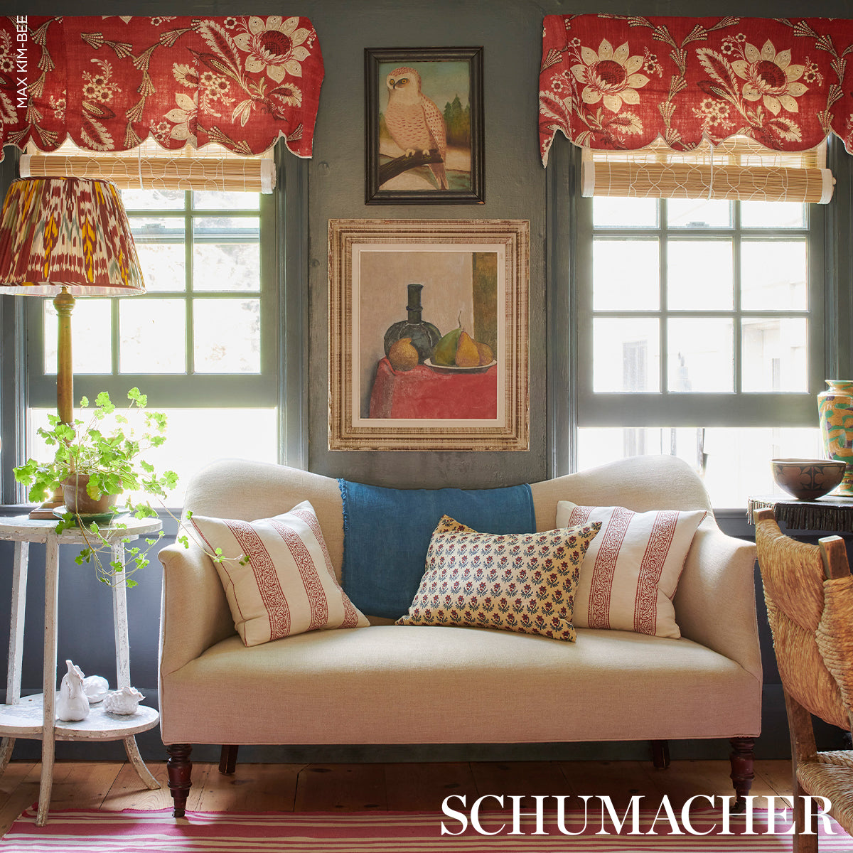Purchase 183240 | Mahdavi Stripe Hand-Block Print, Red - Schumacher Fabric