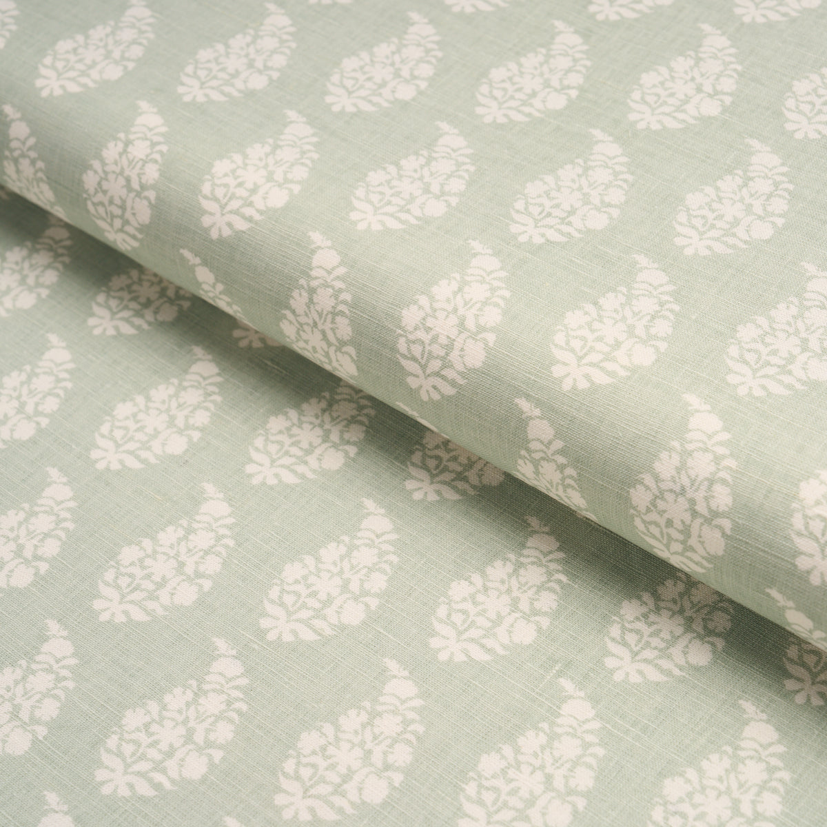 Purchase 183320 | Kaia Paisley Hand-Print, Celadon - Schumacher Fabric
