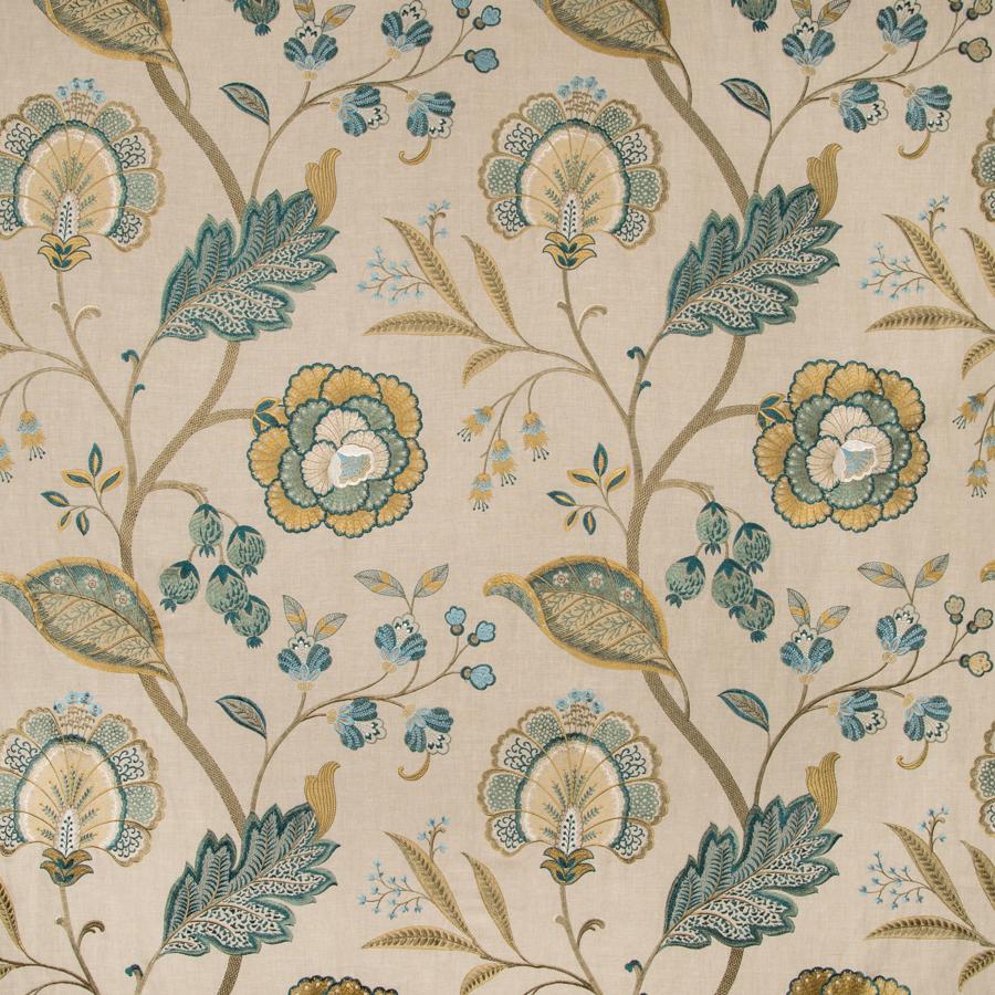 Sample 2019100.113.0 Aston Embroidery Blue Botanical Lee Jofa Fabric