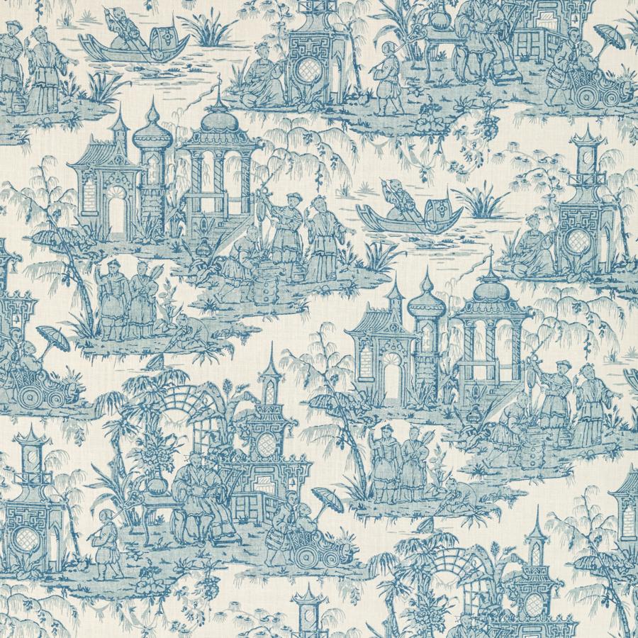 View 2020224.535 Pagoda Toile Blue Toile by Lee Jofa Fabric
