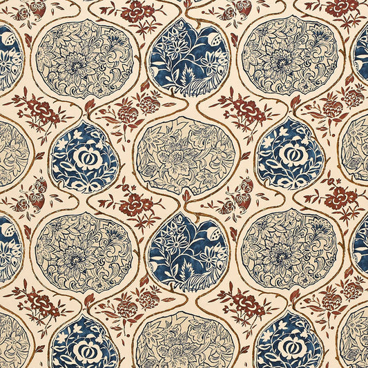 Select 2620931 Katsugi Indigo Cinnabar by Schumacher Fabric