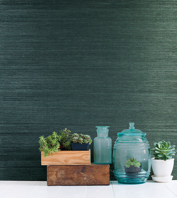 Purchase 2622-54723 Kenneth James Wallpaper, Jade, Thanos Teal Grasscloth - Aura1