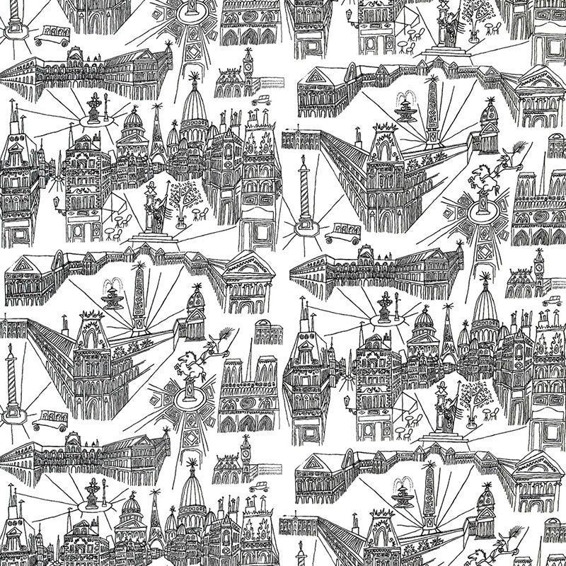 Save 2628830 Views Of Paris Black On White by Schumacher Fabric